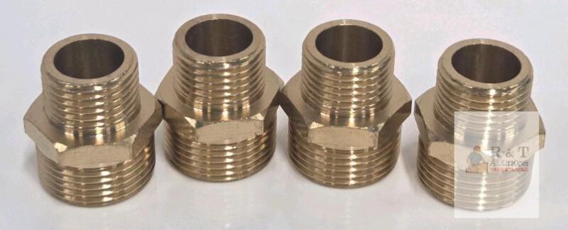 4 NEW Brass Hex Bushing Garden Hose Adapters, 3/4" Male GHT x 1/2" Female NPT, X003PORYK3, 4 pack
