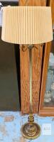 Brass Floor Lamp 60" Tall with 20" Pleated Fabric Shade and Triple Light Sockets Tested working with available bulbs.