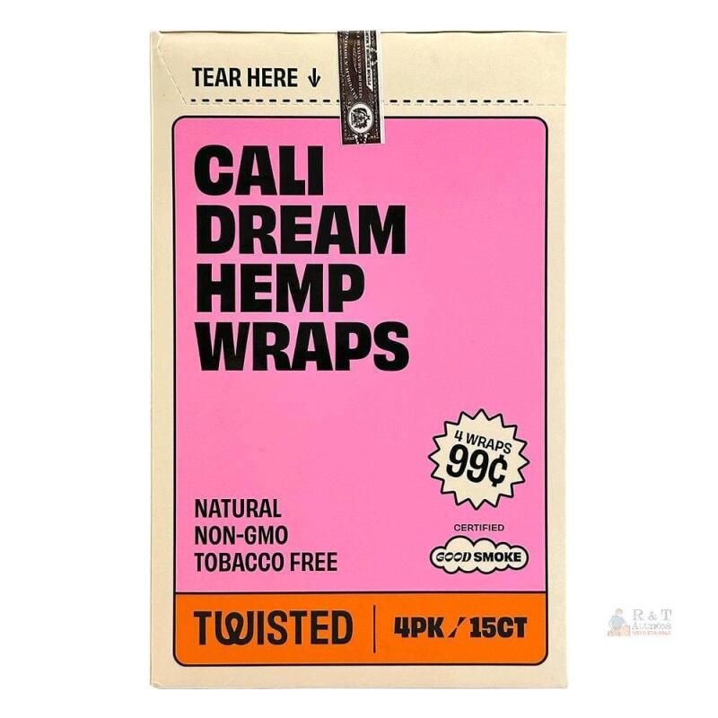 NEW Twisted Hemp Wraps California Dream, 15 Packs, 4 Wraps Each, Tobacco-Free, Non-GMO, Display Box