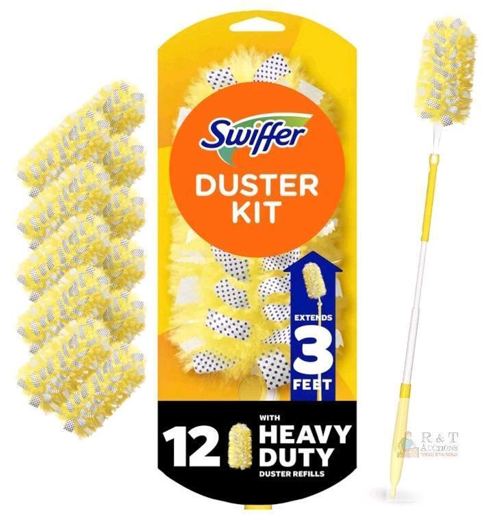 NEW Swiffer Heavy Duty Duster Kit, 12 Refills, Extendable Handle to 3 Feet, Original Packaging