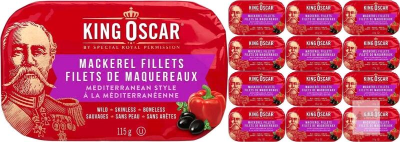 New 12-Pack KING OSCAR, Skinless & Boneless Mackerel Fillets, Mediterranean Style, 115g Each, BB 2030 OCT