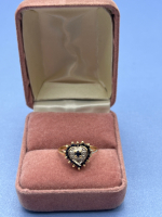 14K Gold Blue Sapphire Diamond Heart Ring Stamped