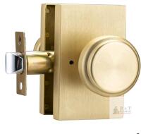 Parro Brushed Gold Privacy Door Knob, Satin Brass, Push Button, Bedroom/Bathroom, B0FPWJXZFR