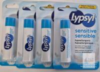 NEW Lypsyl Sensitive Hypoallergenic Lip Balm, Unscented, Paraben-Free, 4.2g Stick, 4-Pack