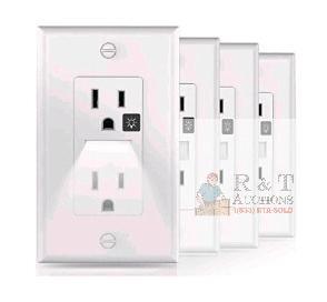4 Pack New Receptacle Outlet with Night Light,15A 125V Standard Electrical Outlet with WallPlates,Turn LED Light On/Off Automatically,Nightlight for Kids,Bedroom,Bathroom,Stairs(White)