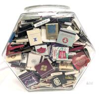 Huge Lot of Mostly Vintage Souvenir Matches in 11.25" Glass Jar