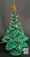 Vintage 1977 Ceramic Christmas Tree, Hand Painted, Tested For Power, Missing Only 3-4 Lights, 16" Tall