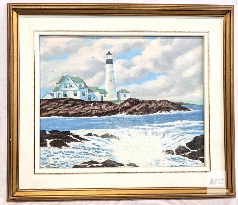 Vintage Signed Casey Kosnik Original Maritime Painting on Canvas, 27" &times; 23"