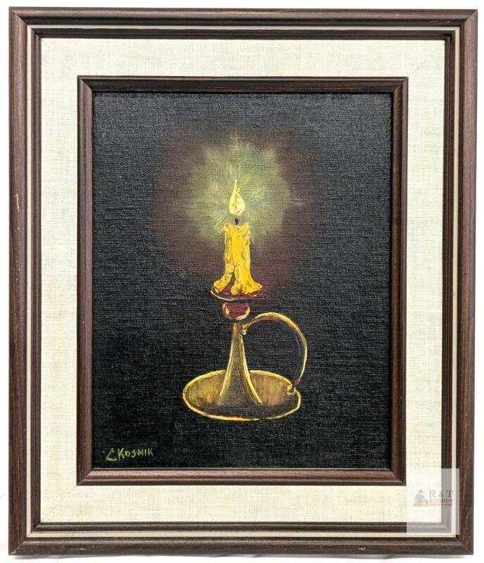 Vintage Signed C. Kosnik Painting on Canvas Board, Framed, 11.5" &times; 13.5"