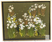 Vintage Framed Paragon Needlecraft, Embroidered Flowers Stitch Art, 23" &times; 19"