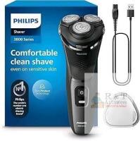New Damaged Box Philips Shaver for Men Series 3000 Rechargeable Wet/Dry Mens Electric Shavers Electric Razor for Men- Modern Steel Metallic