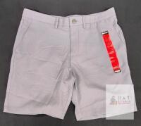 NEW Kirkland Signature Men's Flat-Front Stretch Shorts, Gray, Size 34, 9.5" Inseam, Made in Cambodia