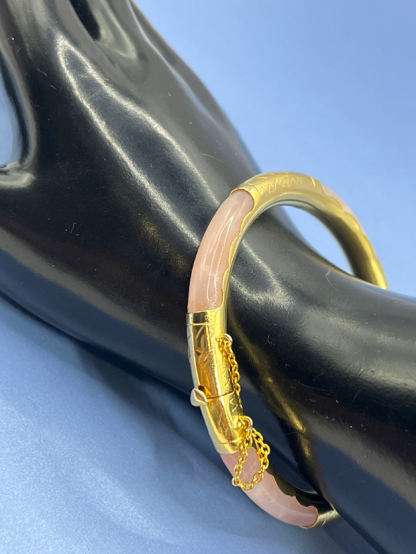 Vintage Gold Guilded Asian Rose Quartz Bangle
