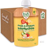 [bb AU 2026] New 12-Pack Simply Gourmet Fruit & Yogurt Smoothie Pouches, Apple Banana Strawberry, 12 &times; 92 mL | 6 Months+ | Baby Food Pouch with Real Yogurt | No Added Sugar | Canadian Brand