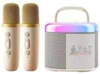 New Portable Karaoke Machine - Beige Bluetooth Speaker with Party Lights & Dual Microphones, Model D17-T