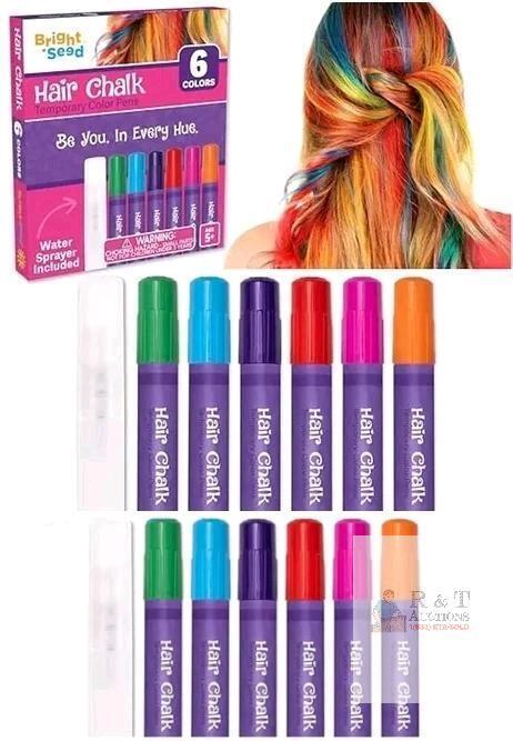 2 New Packs of 6 Bright Seee HAIR CHALK : Temporary Hair Colours, Non-Toxic, Washes Out With Shampoo