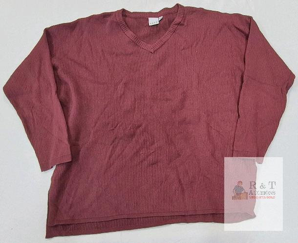 NEW ELLE Ribbed V-Neck Sweater, XL, Mauve/Burgundy, Long Sleeve, Style 6452000