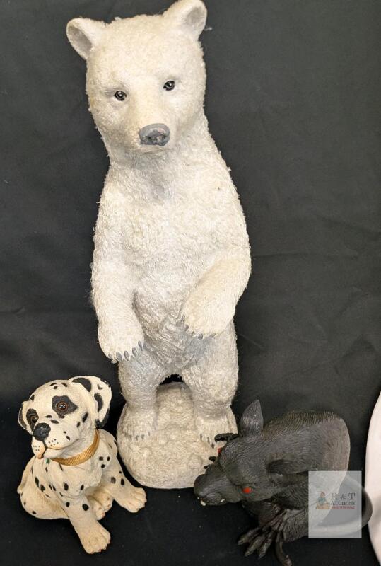 ADORABLE Large 17.5" Polar Bear, Dalmatian Dog, and Rat Animal Figurine Statue Set &ndash; Resin Decor