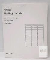WorkLife Brands Baseline 1" x 2-5/8" 3000 White Mailing Labels, 30 per Sheet, 100 Sheets, BL58260