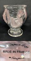 Talfourd Crystal Art Glass Vase 4.5" Pink Rose Relief Design Signed Made in France
