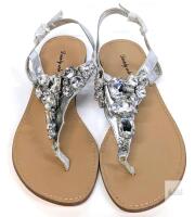 Size 9.5 Women's Dainty Sole Sparkly Bejeweled Rhinestoned Flat Sandals