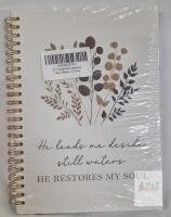 Spiral Notebook 6"x8" Botanical Design, "He Restores My Soul" Quote, Gold Spiral, New, China, X004NL57CJ