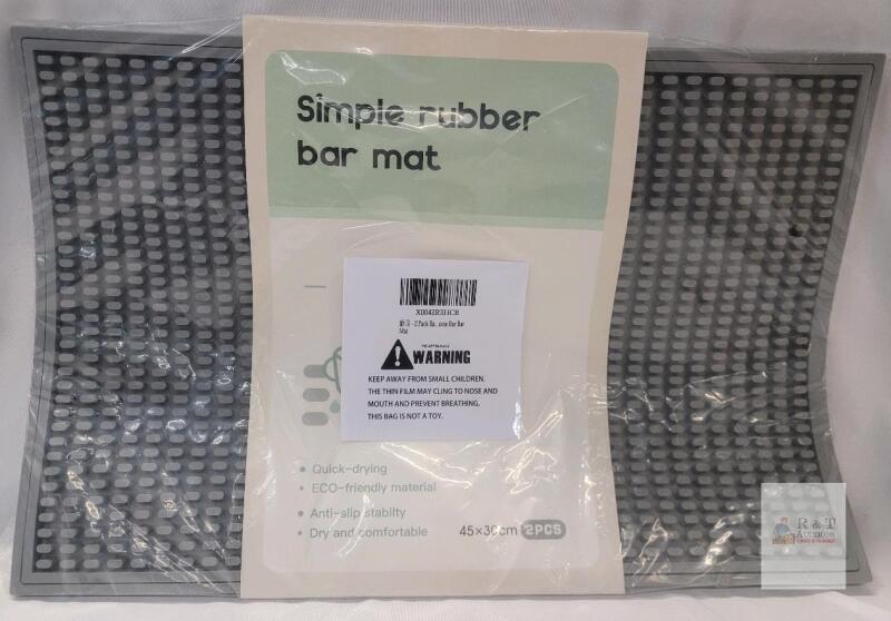 NEW *2-Pack Simple Rubber Bar Mat, 17.7" x 11.8", Anti-Slip, Eco-Friendly Rubber, Black, Zhong Yanchao