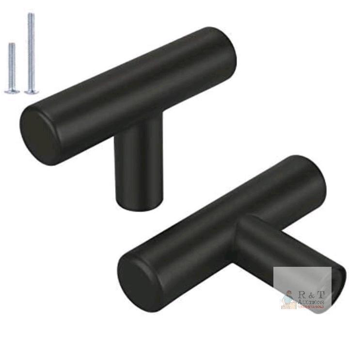 Matte Black T-Bar Cabinet Drawer Pull Handle, 2 Inch Length, 2 Included, Mounting Hardware