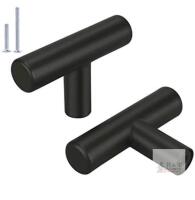 Matte Black T-Bar Cabinet Drawer Pull Handle, 2 Inch Length, 2 Included, Mounting Hardware