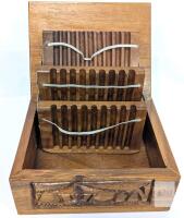 Hand-Carved Wooden Cigerette, Hinged Lid, Village Scene, Holds 3x5 Cards, 6"x4.25"x2.5"