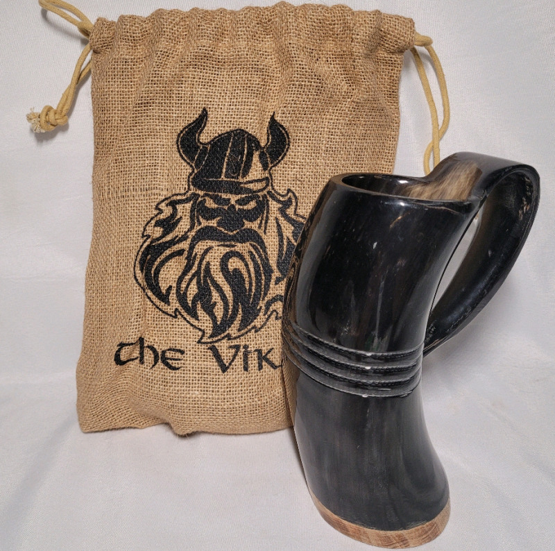 The Viking OX / Buffalo Horn Mug & Travel Bag - New