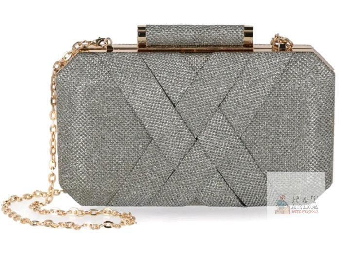 New Women Peeptoe Evening Bag Clutch Purse Handbags Crossbody Hardcase for Party Prom Weddings Silver