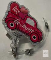Red Truck Glitter Retractable Badge Reel Holder &ndash; Alligator Clip,