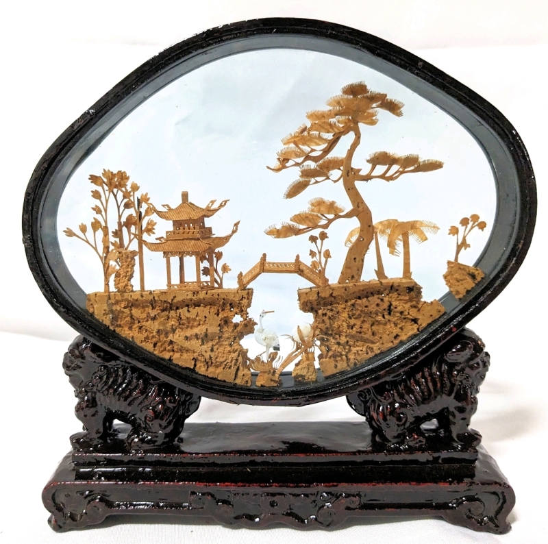 Vintage 8" Tall Chinese Cork Art Diorama