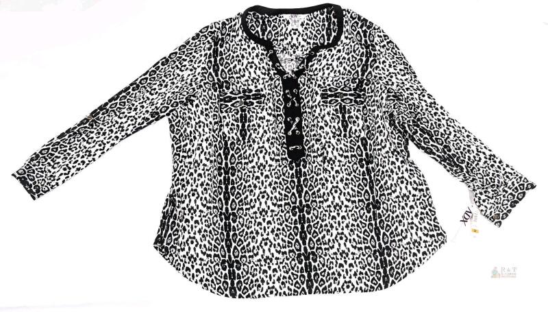 New Size 3XL Women's ADX Black/White Leopard Print Slinky Tunic Top