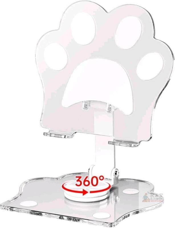 New L3T Cell Phone Stand, 360 Rotating Angle Height Adjustable Holder Cute Cat Claw Design with Pad for Desk Mobile Phone Holder Compatible with All Mobile Phone-Whit