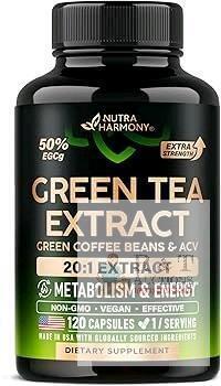 [exp 04/2027] New Green Tea Extract - 50% EGCG, Extra Strength 20:1 Extract - Natural Green Tea Supplement + Green Coffee Beans & Apple Cider Vinegar - Energy & Metabolism Support - for Men & Women - Vegan 120 Capsules