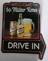 Vintage WELCOME to Miller Time DRIVE IN Tin Sign , 21"&times;25.5"