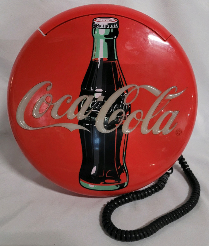Vintage Coca-Cola Button Wall / Table Blinking Push Button Phone - untested