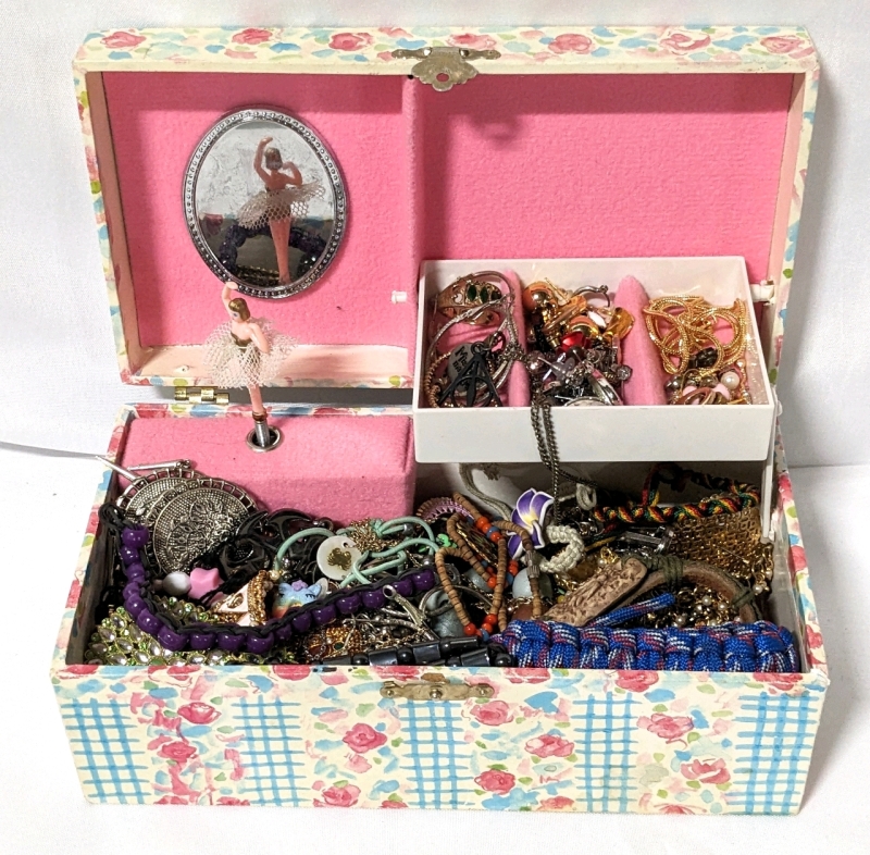 Vintage Ballerina Jewelry/Music Box Full of Unsorted Jewelry.