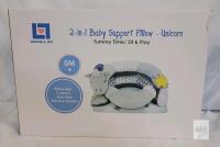 Lovvie & Joy 2-in-1 Baby Support Pillow, Unicorn Design, Tummy Time & Sit-Up, 0M+, Silicone Teether