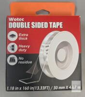 Wotec Multi-Functional Double Sided Tape 1.18 in x 160 in Heavy Duty Clear No Residue