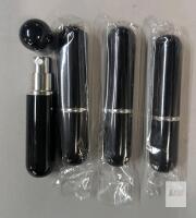 Set of 4 Portable Refillable Perfume Atomizer Spray Bottles, 10 ml Capacity, Black with Silver Accent
