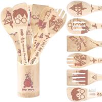 New 7pcs Harry Potter Magic Cooking Bamboo Kitchen Set, Laser-Etched Natural Bamboo, 12" Long With Holder