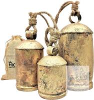 New HIGHBIX Set of 3 Giant Harmony Cow Bells Huge Vintage-Style Rustic Chic Handmade Rustic Lucky Hanging XL Bells On Rope, 5" - 9.5" Tall