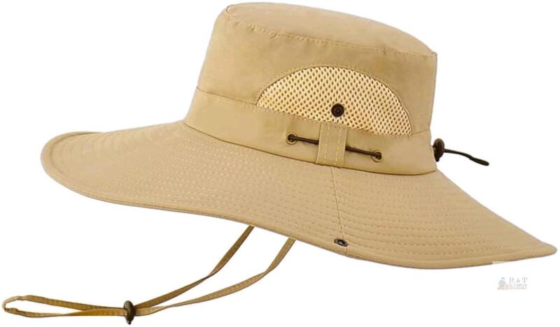 New O/S Unisex Amberetech Men Women Fishing Hat Summer UPF 50+ Wide Brim Bucket Sun Hat with Adjustable Neck Strap for Outdoor Hiking