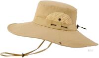 New O/S Unisex Amberetech Men Women Fishing Hat Summer UPF 50+ Wide Brim Bucket Sun Hat with Adjustable Neck Strap for Outdoor Hiking