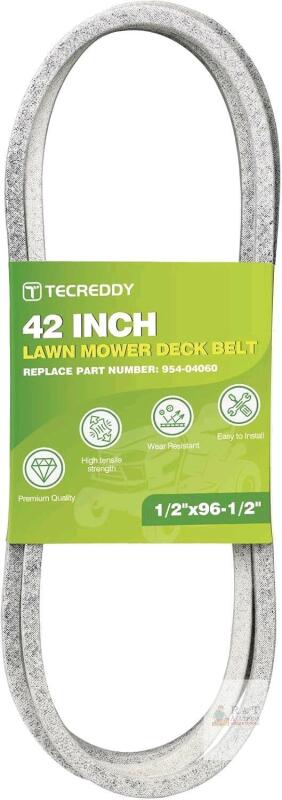 New Techreddy 42 Inch Lawnmower Deck Belt, Replace Part Number 954-04060 , 1/2" &times; 96-1/2" for Troy Bilt Bronco Pony MTD 42 inch Riding Lawn Mower, 954-04060B 954-04060 754-04060B 754-04060 754-05056 Aramid Cord Deck Belt