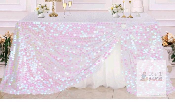 New - Iridescent White Sequin Tablecloth Big Payette Mermaid Table Cloth Overlays Rectangle Glitter Table Cover 50x102 Inch for Wedding Party Bridal Baby Shower Holiday Birthday Banquet Decor