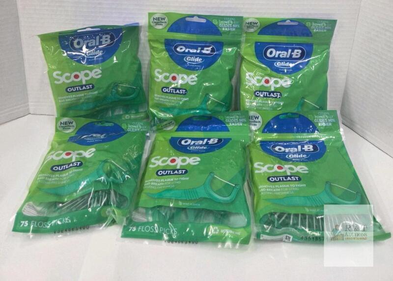Oral-B Glide Scope Outlast Floss Picks 6 Packs 450 Total Mint Flavor, Comfort Handle, CleanTech